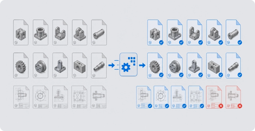 Rows of parts processed in batch
