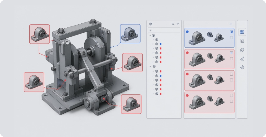 Assembly with duplicate parts