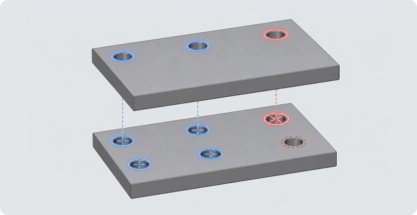 Two plates with aligned holes