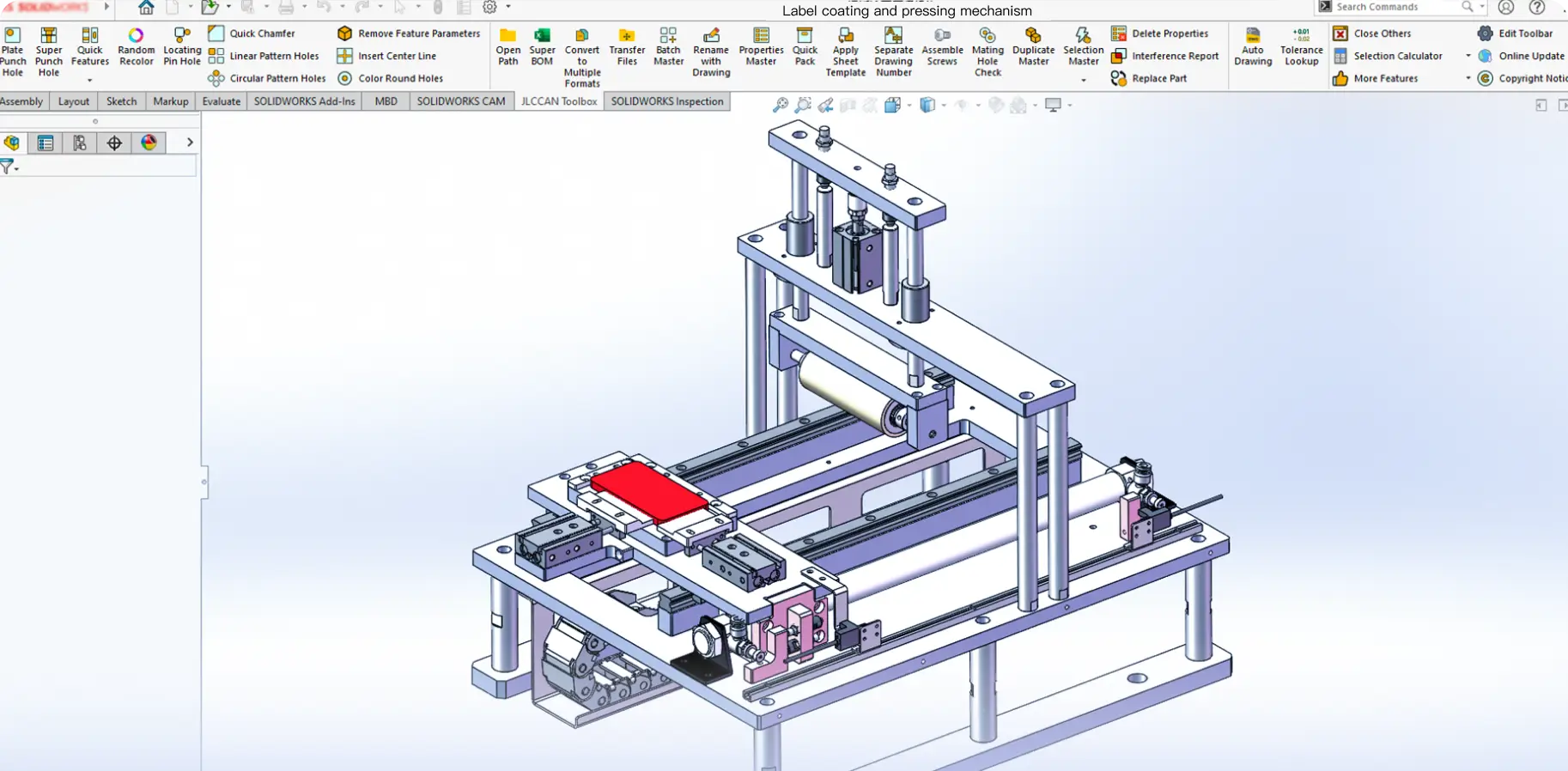 JLCCAN toolbar above a machine assembly