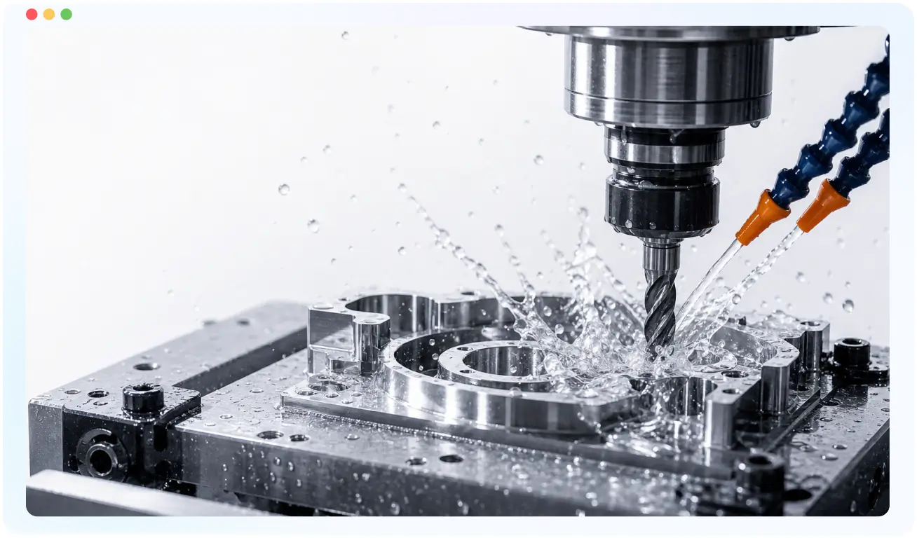 JLCCNC spindle drilling a metal block with coolant