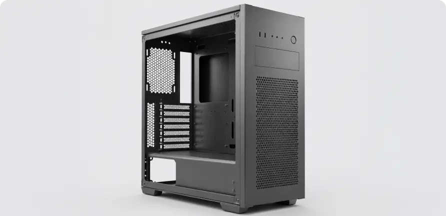 Sheet metal PC case with mesh front panel